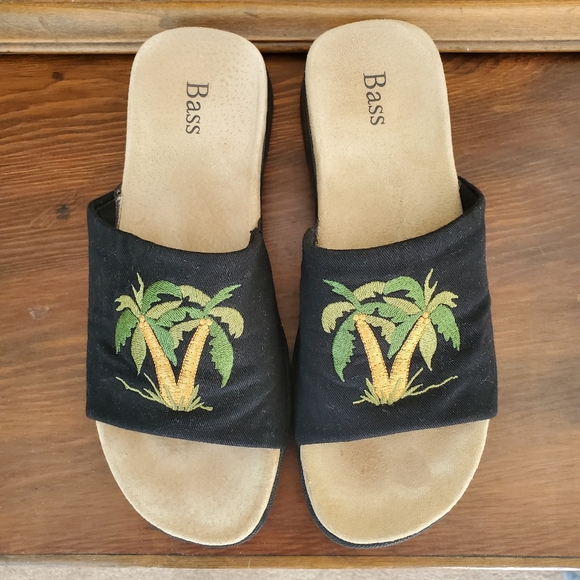 G.H. Bass Palm Tree "Dyrect" Embroidered Slides - Sz 8M EUC - Picture 1 of 9